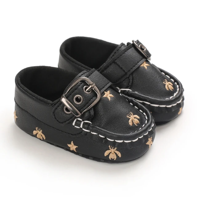 Newborn Baby Prewalker Girls Boys Casual Shoes Leather Non-Slip Soft-Sole Infant Toddler First Walkers 0-18M Baptism B58 black