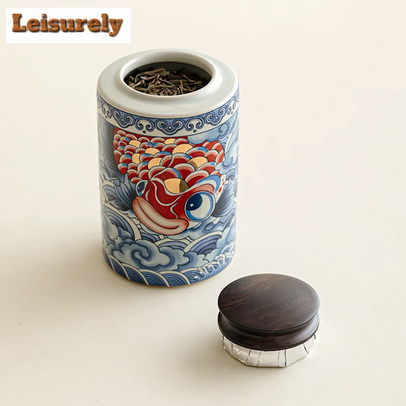 Grass Gray Blue and White Full Color Tea Box Organizer Moisture-proof Ancient Storage Tank Containers Tea Caddy Tea Service Gift