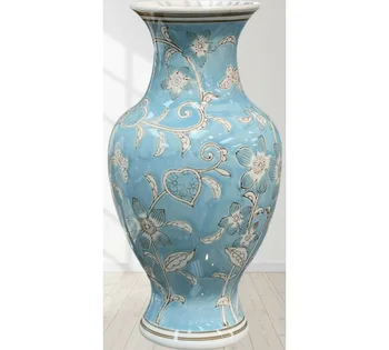 Hand Painted Blue White Floral Ceramic Vase 14" Antique Porcelain Flower Bottle Home Decor Centerpiece Gift