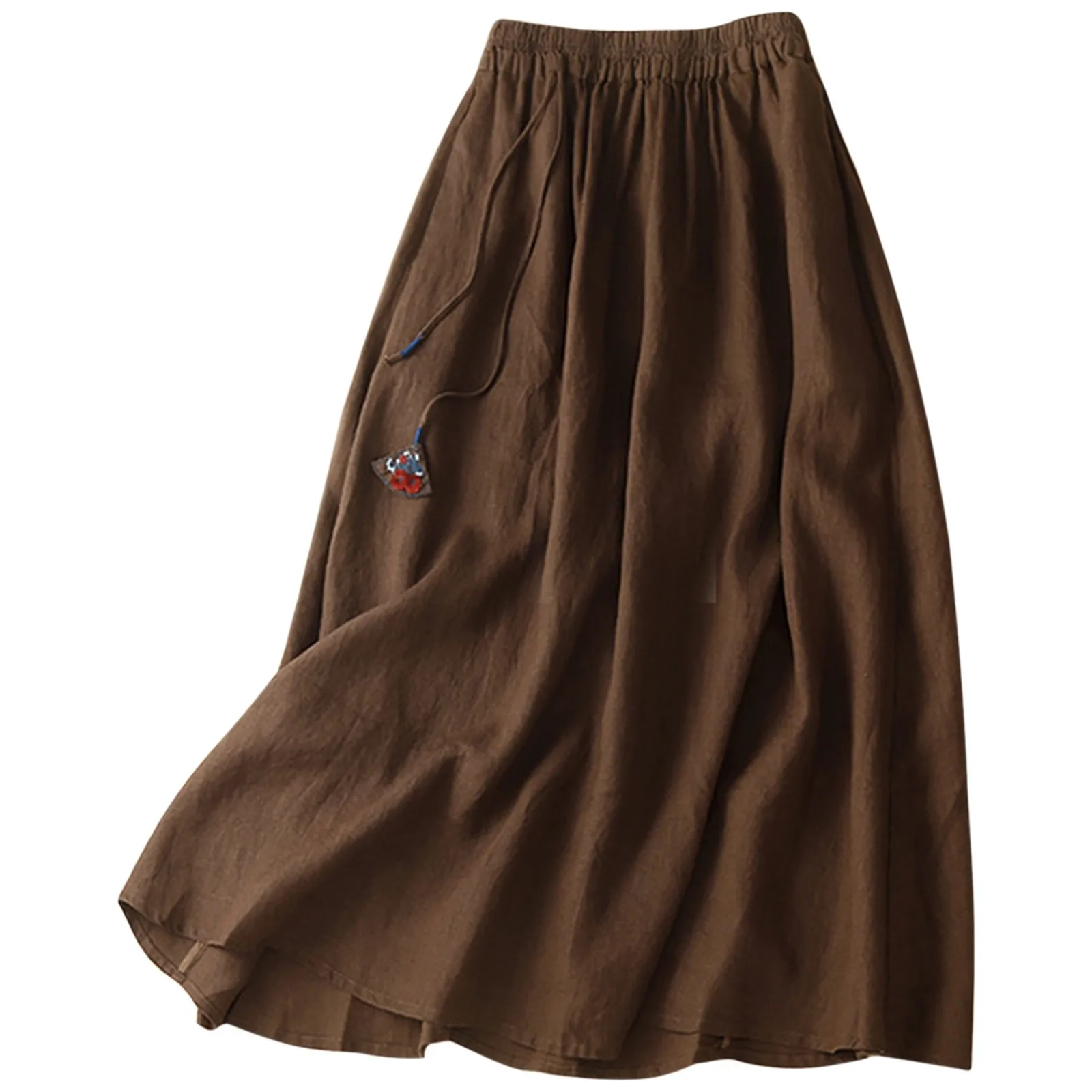 

Women A Line Linen Vintage Skirts High Waist Pendant Casual Skirt Ladies Loose Solid Color Retro Mid Length Half Skirt Faldas