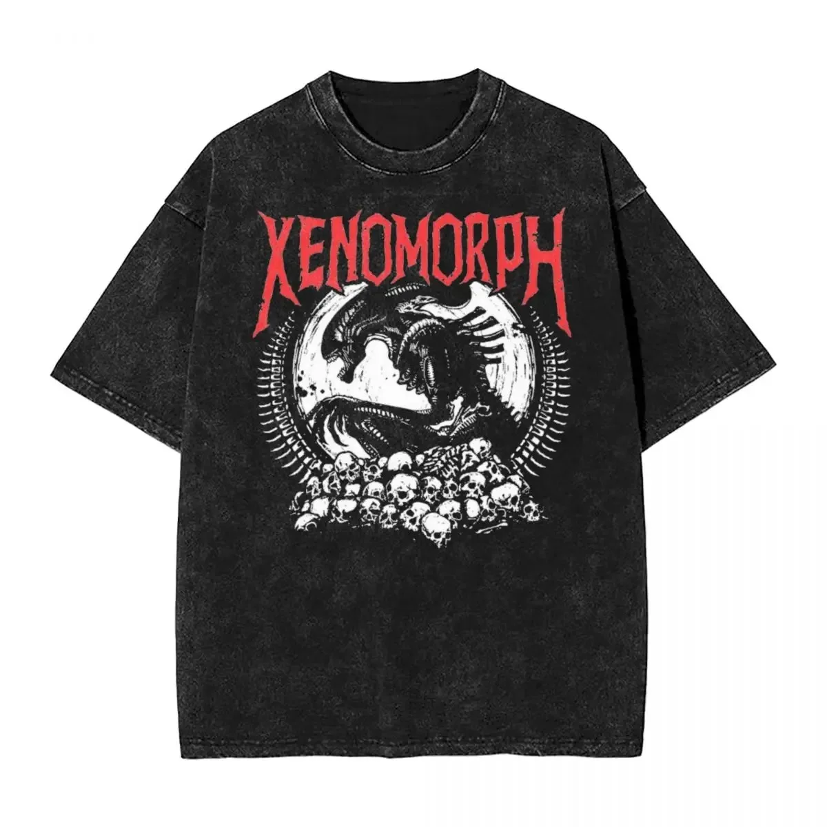 Death Metal Xenomorph Alien Movie Washed T Shirts Streetwear Hip Hop T-Shirt Tees for Men Women 100% Cotton Oversize Printed men t shirts