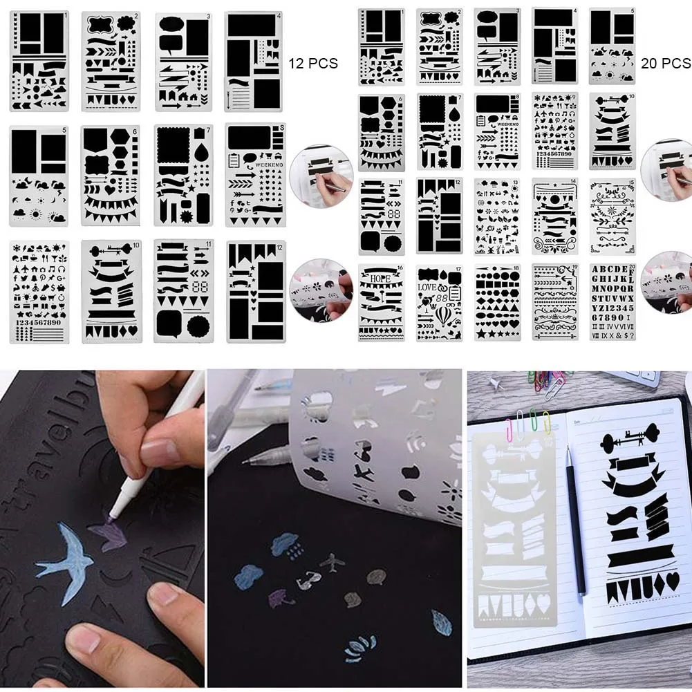 

12 Pcs/Set Stencil Set Plastic Planner DIY Drawing Template for Diary Not