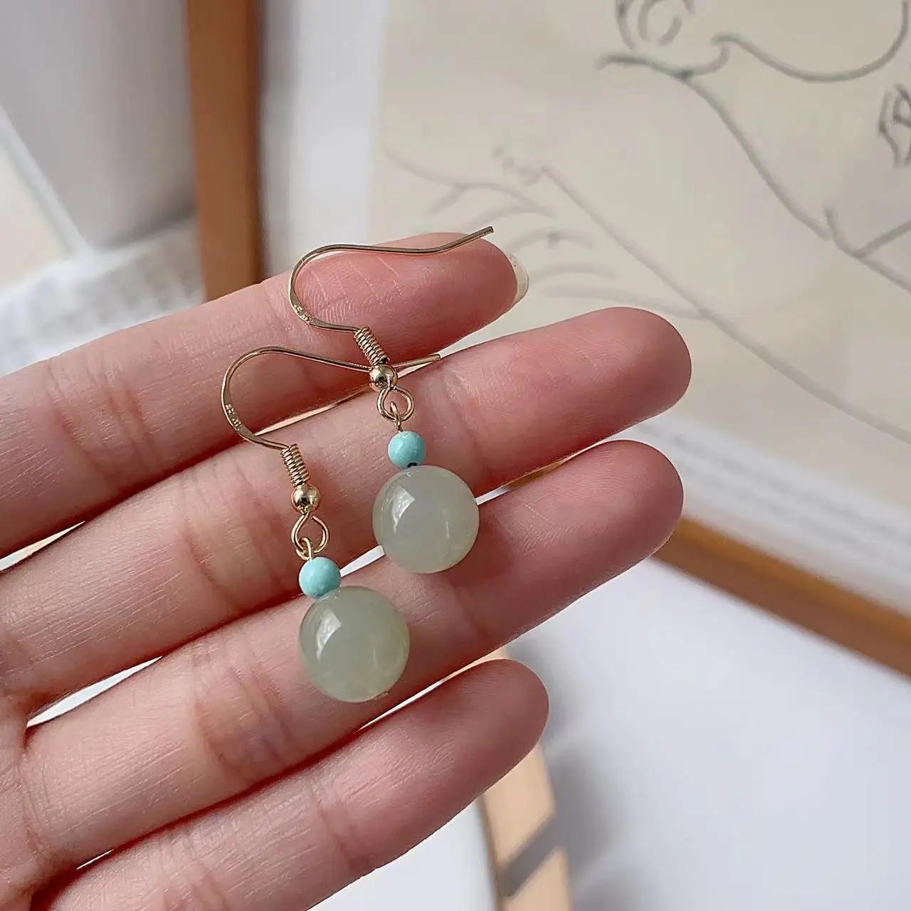 Hetian Jade Ohrringe Kleine vielseitige Ohrringe Nischendesign Senior Sinn für alten Stil Jade Ohrringe Mädchen Geschenk – Detail 12