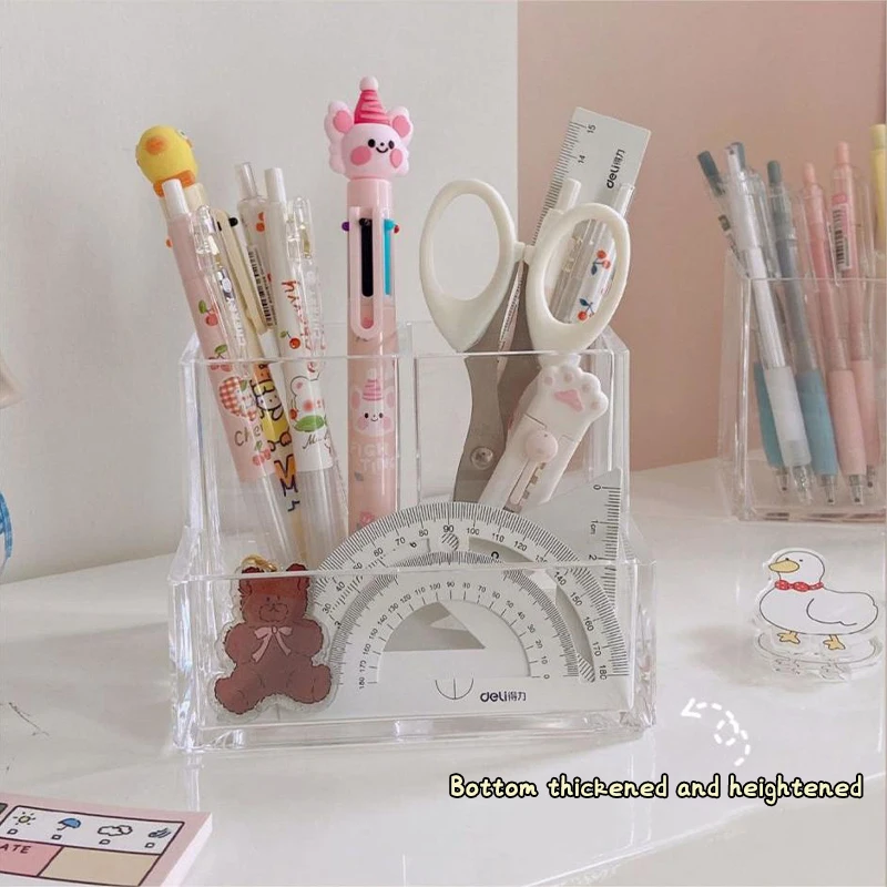 대용량 투명 아크릴 사각 펜꽂이 보관 랙, 책상 연필 랙, 학교 사무실 문구, 신제품, 1 개