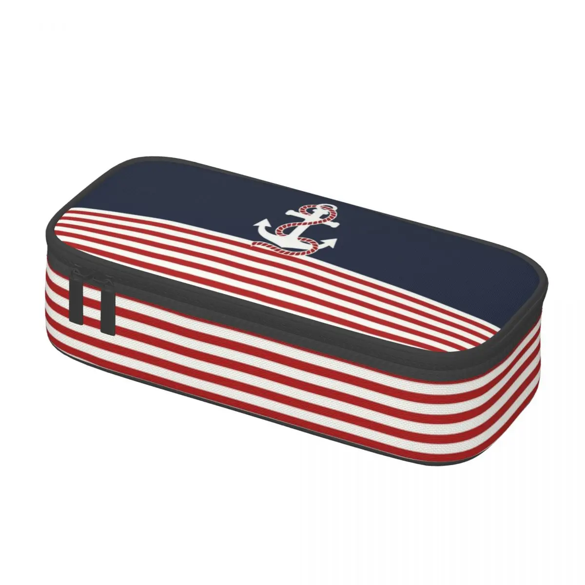 Navy Blue Stripes Nautical Anchor Boat Pencil Case for Boys Gilrs Big Capacity Pen Bag Box School Accessories