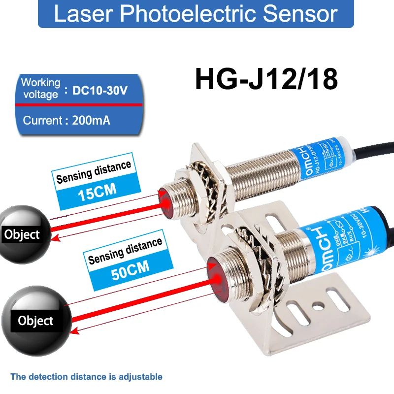 레이저 확산 반사 광전 스위치 HG-J12/18 D15 D50 M12/M18 15CM 50CM 감지 거리 적외선 센서 