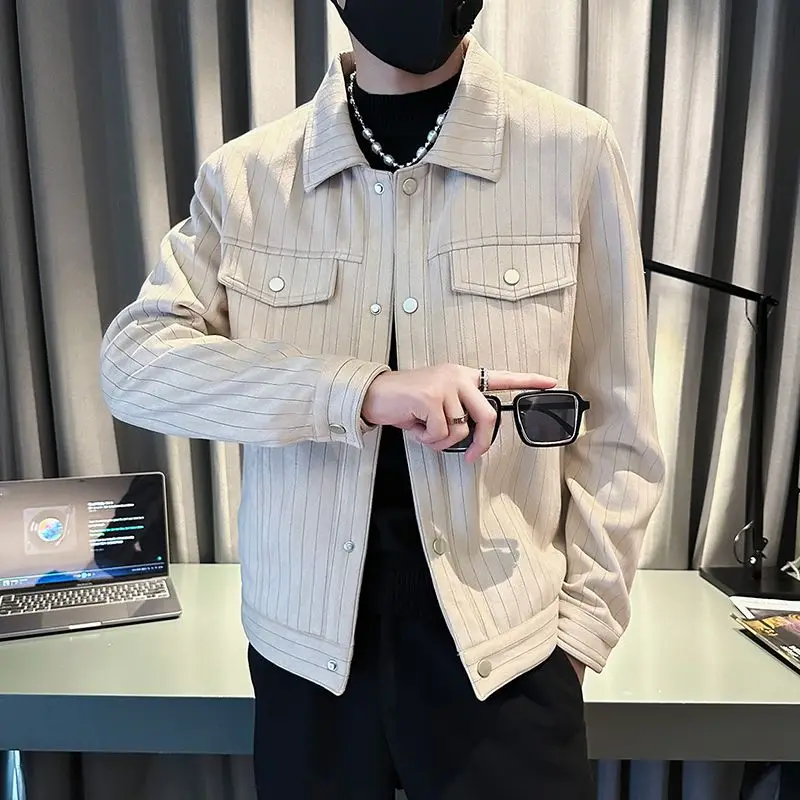 

2023 Spring Men's Casual Jacket Stripe Fashion Slim Fit Bomber Jackets Male Business Jackets New Arrival Stand Collar Coat V97