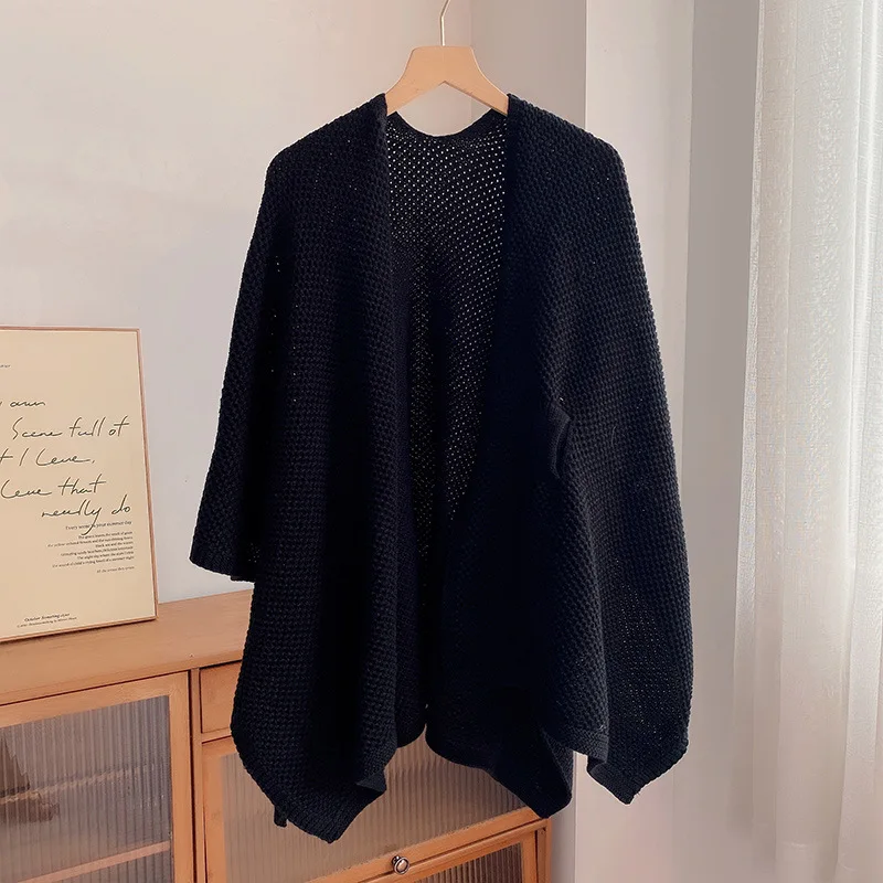 

Накидка-пончо, вязаная Маленькая шаль, женская верхняя одежда, весна и осень, Модный высококачественный свитер на плечо, кофта, шарф, накидка