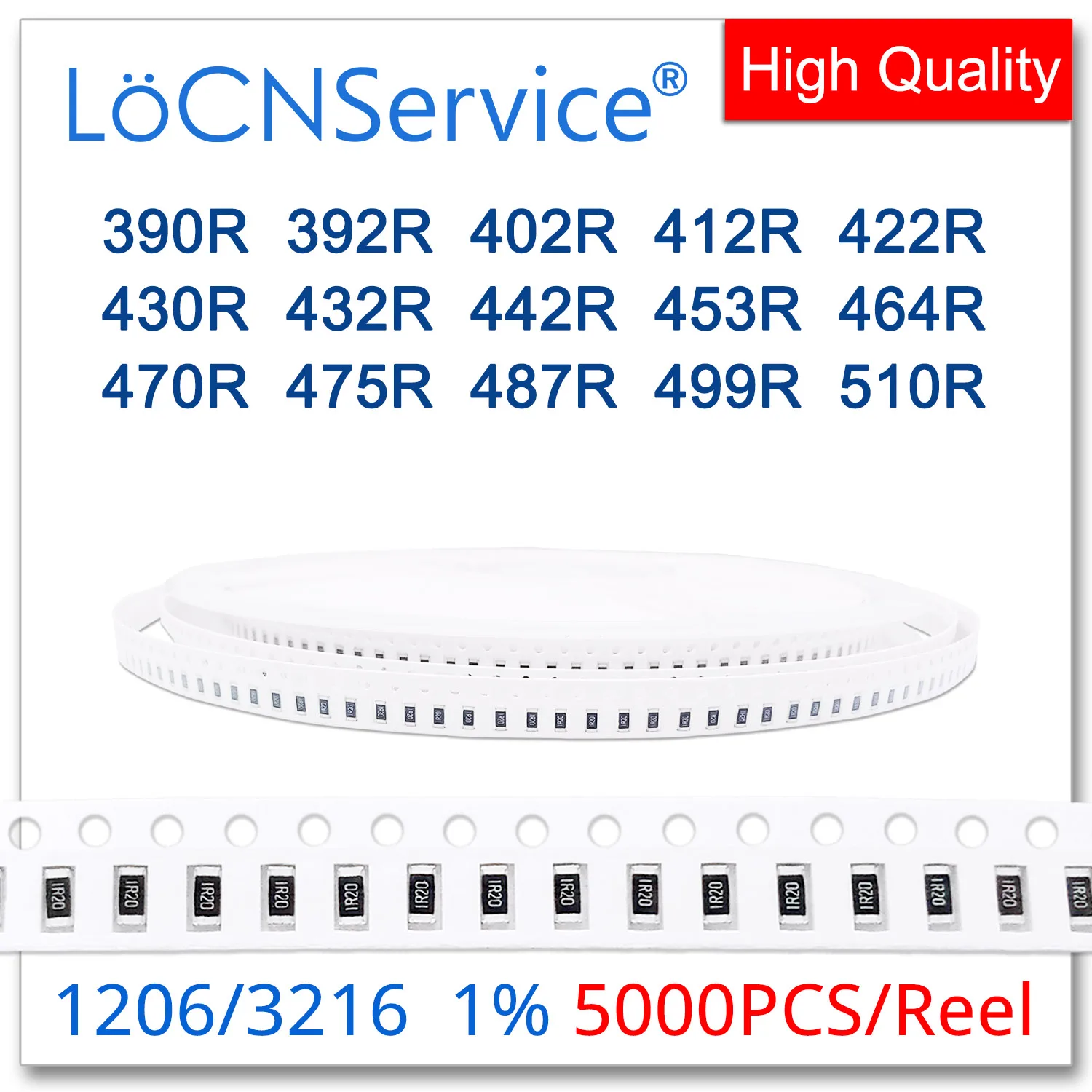 LoCNService 1206 1% 5000 шт. 390R 392R 402R 412R 422R 430R 432R 442R 453R 464R 470R 475R 487R 499R 510R 3216 резистор Ом |