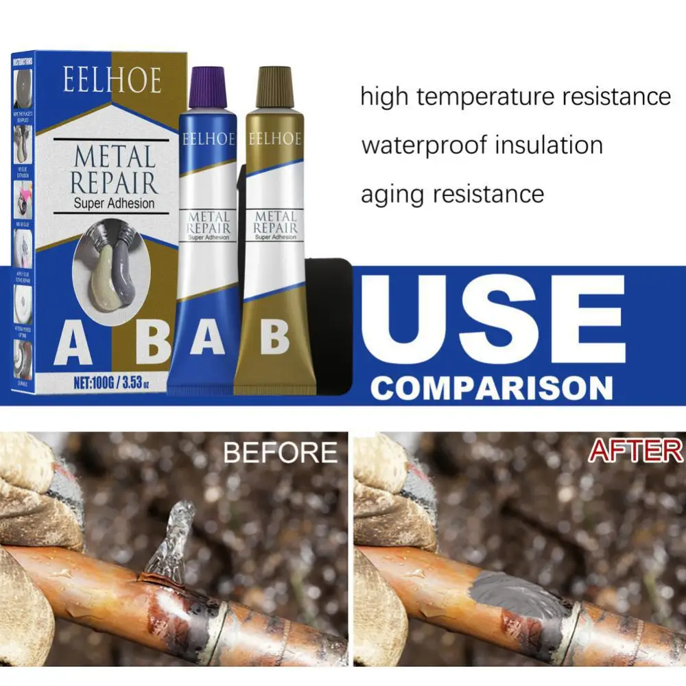 Description Picture 2 of itemAB Metal Strength Glue Repair Iron Bonding Adhesion Heat Resistance Cold Weld Metal Repair Adhesive Agent Caster Glue Weld Tool