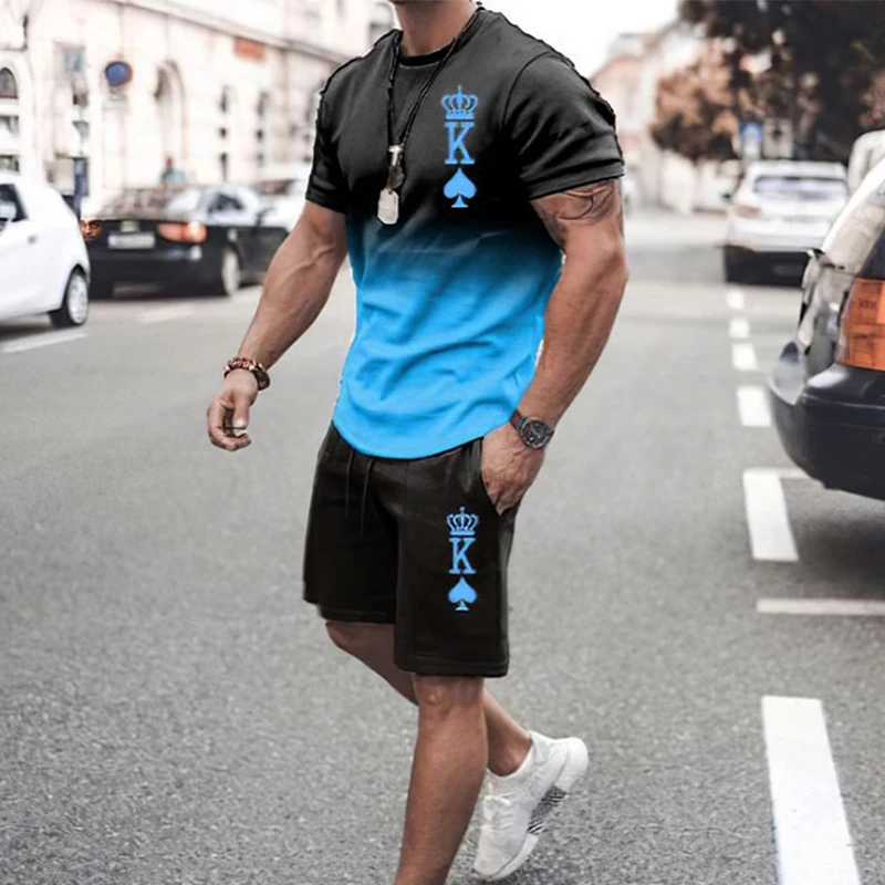 Poker Sets men 3D Print Shorts Male clothing t shirt for men Set pants  jogging Sport man training tracksuit men's running suit men clothing 2 piece outfit suit summer sets outfitstracksuit set men oversized tshirt jogging set men tracksuit 2 piece set