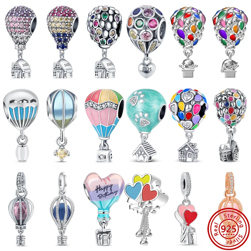 925 Sterling Silver Pavé Hot Air Balloon House Murano Glass Pendant Beads Fit Original Pandora Charms Bracelet Women DIY Jewelry
