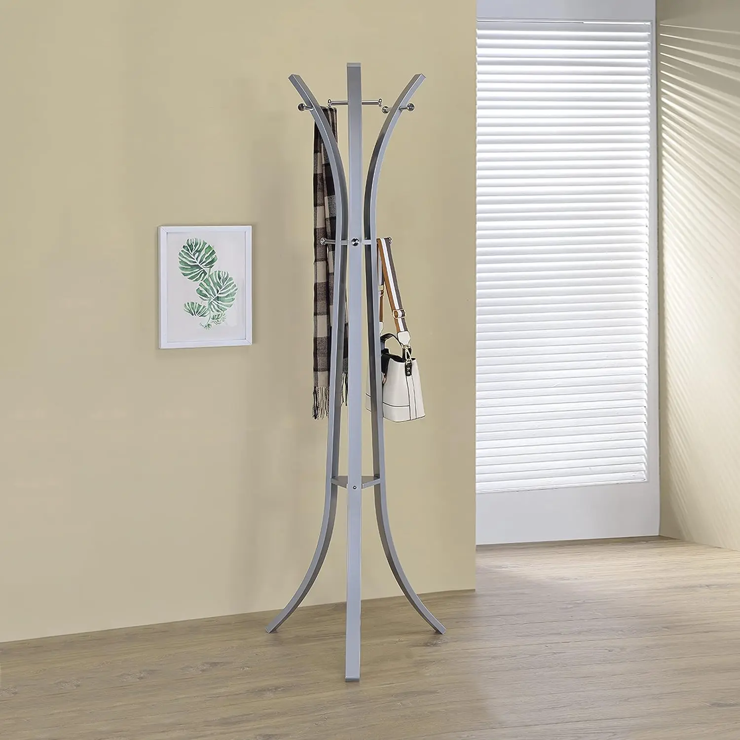 9-Hook Freestanding Metal Coat & Hat Rack Stand, Silver