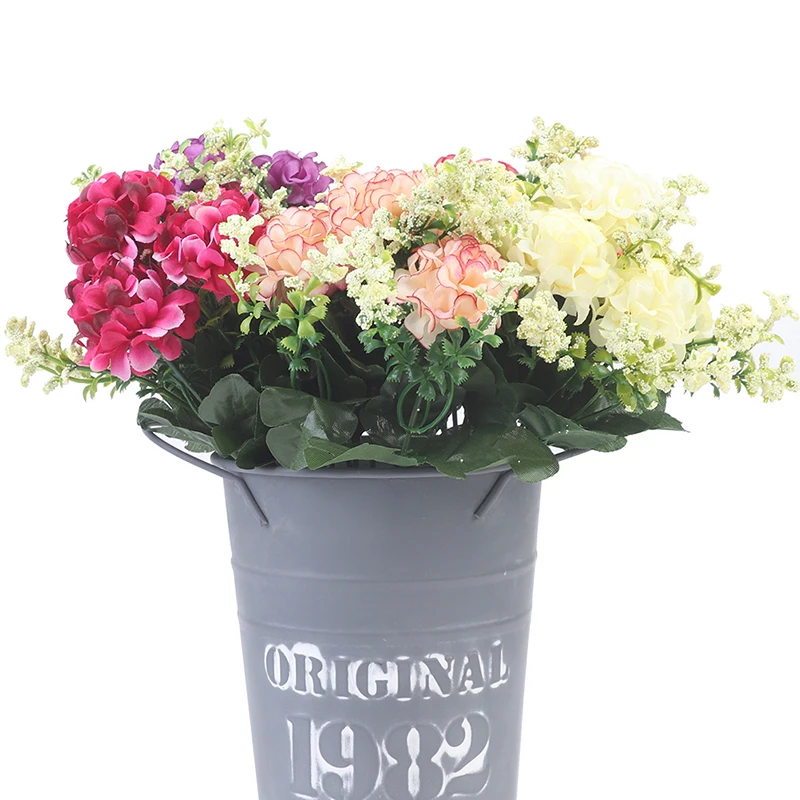 1 Blumenstrauß mit 5 Köpfen, Hortensien-Seidenblumen, künstliche Blumen, gefälschte Luxus-Hochzeitsdekoration – Detail 1