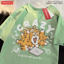 Vibrant Green Funny Cat Graphic Women's Loose Fit Cotton T - Shirt - XXXL (Light Green)