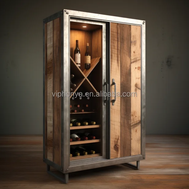Thermostatic Wine Cellar Solid Wood Combining Metal Wood Grain Finish Temperature Humidity Smart Wine Cabinet