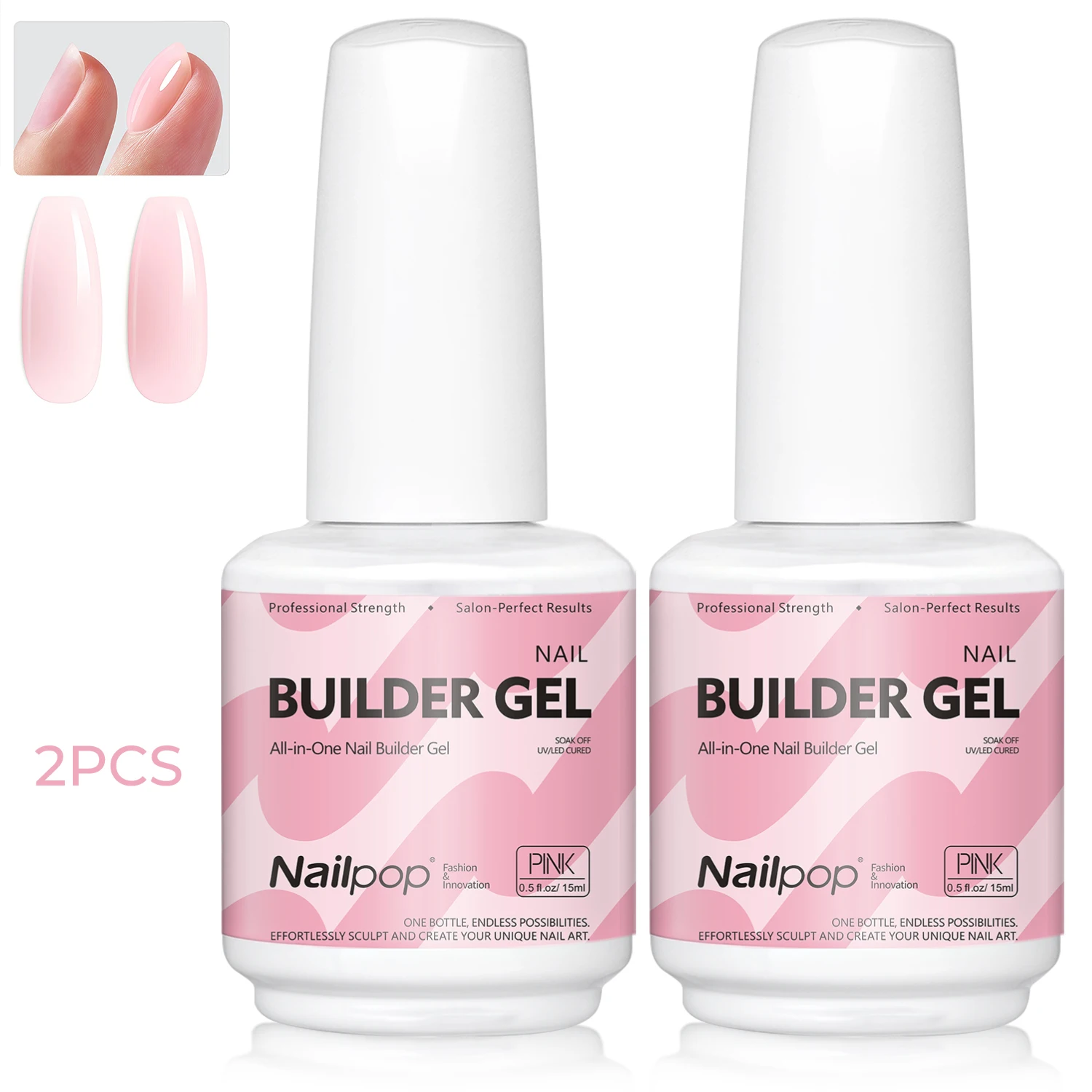 Nailpop 15ml Builder Gel: Enhanced Nail Strengthener & Extension Polish - Soak Off UV Gel Rhinestone Glue in 4 Vibrant Colors