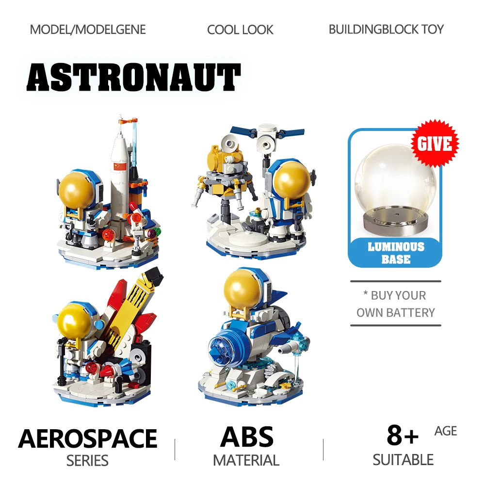 Astronaut Spaceman Building Blocks Rocket Model Brick Star Space Shuttle Satellite Crystal Led