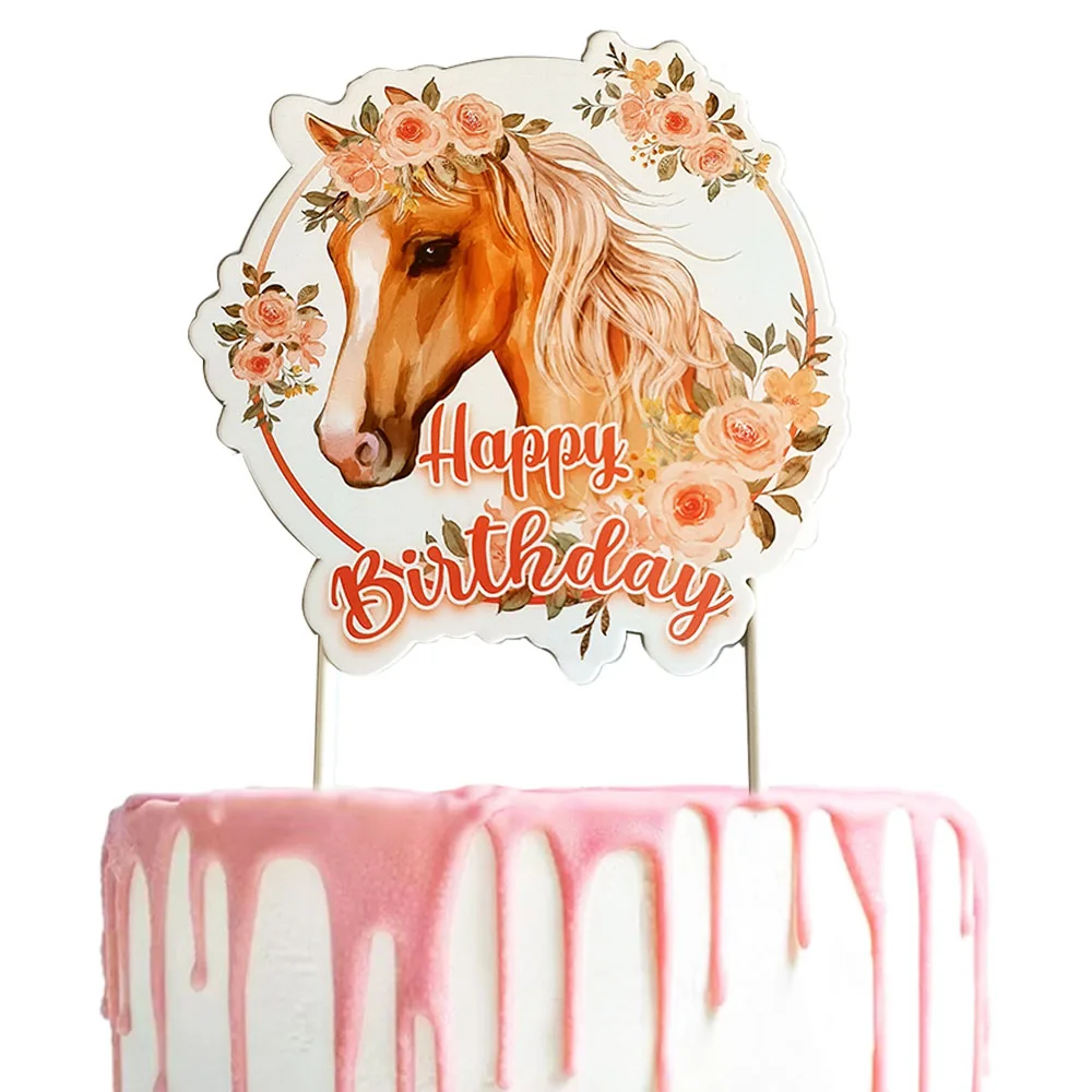 Pferd Happy Birthday Kuchenaufsatz - Rot Glitzernd, Ca. 14x15 Cm, Western-Party Deko