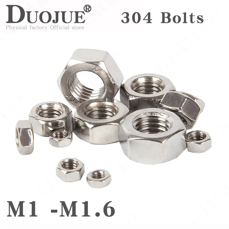 

10000Pcs Metric 304 Stainless Steel Hex Hexagon Nut DIN934 M1 M1.2 M1.4 M1.6 Screw wholesale Nuts