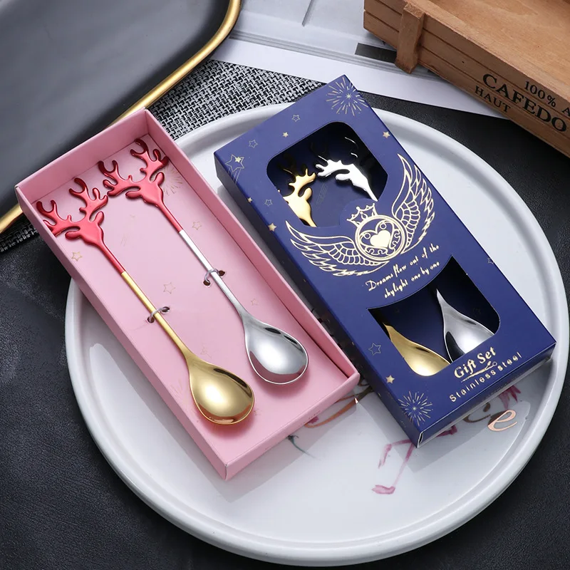 

2pcs New Year 2024 Christmas Coffee Spoon Tableware Ornaments Coffee Fork Christmas Decorations for Home Navidad 2023 Gifts
