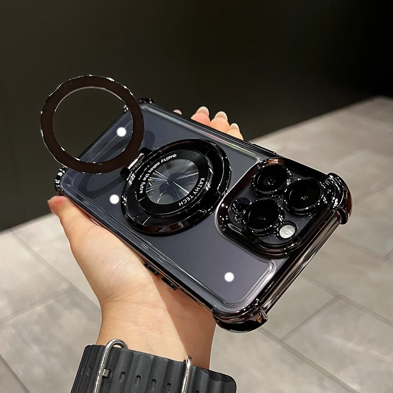 Luxury Plated Magnetic Wireless Charging Shockproof Clear Case