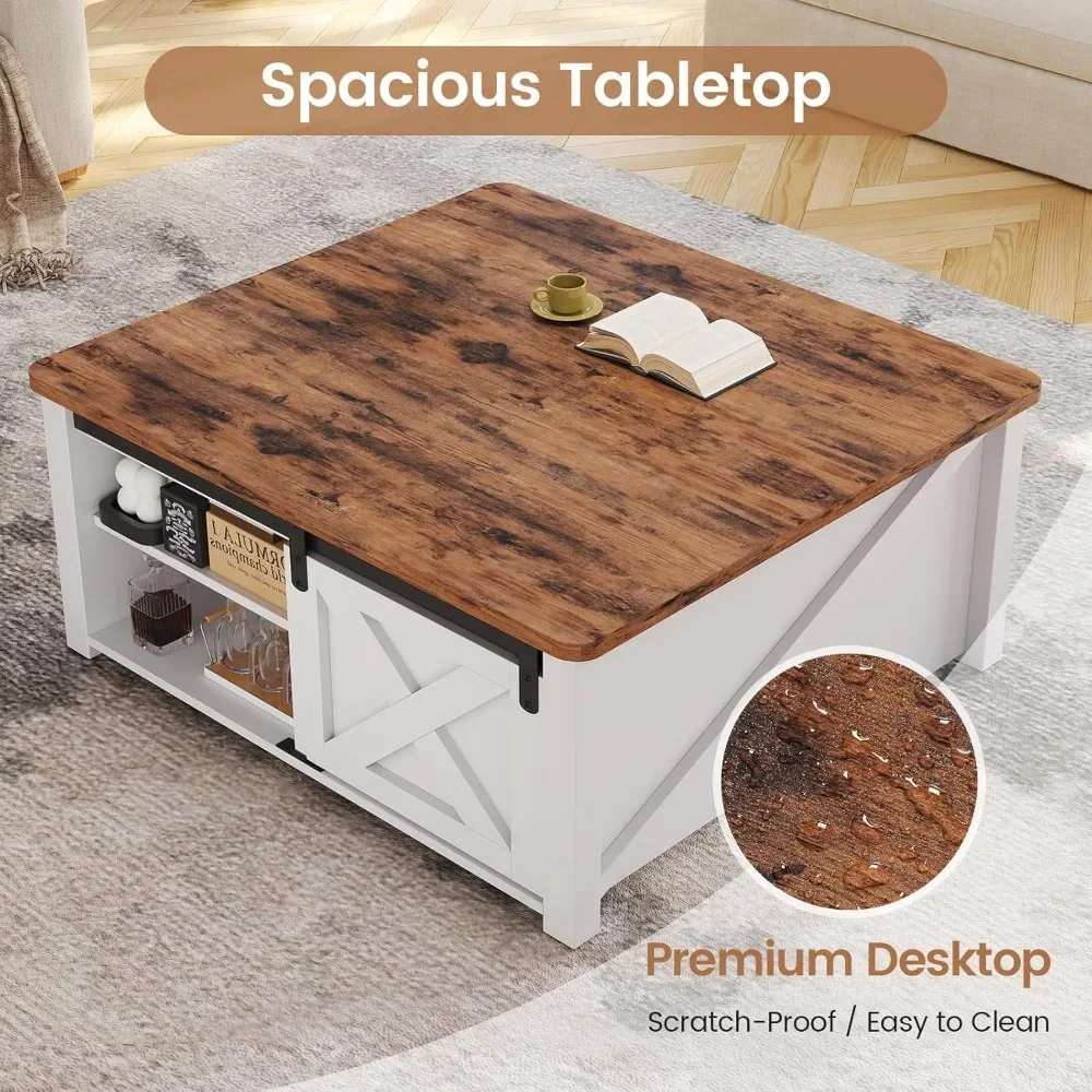 31.5 Inc Coffee Table, Square  Lift Top Coffees Tables  with Large Hidden Storage Compartment and Adjustable Shelves 4