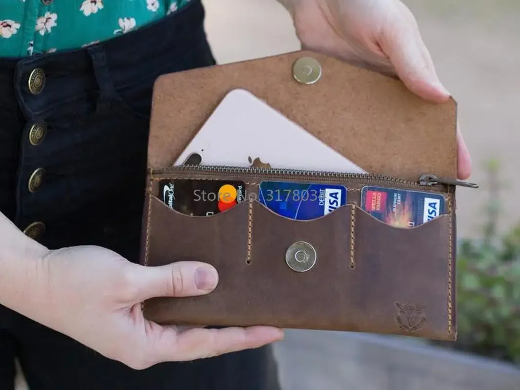 

Кожаный резак минималистский женский кожаный бумажник для рукоделия кожевенное ремесло наручный кошелек