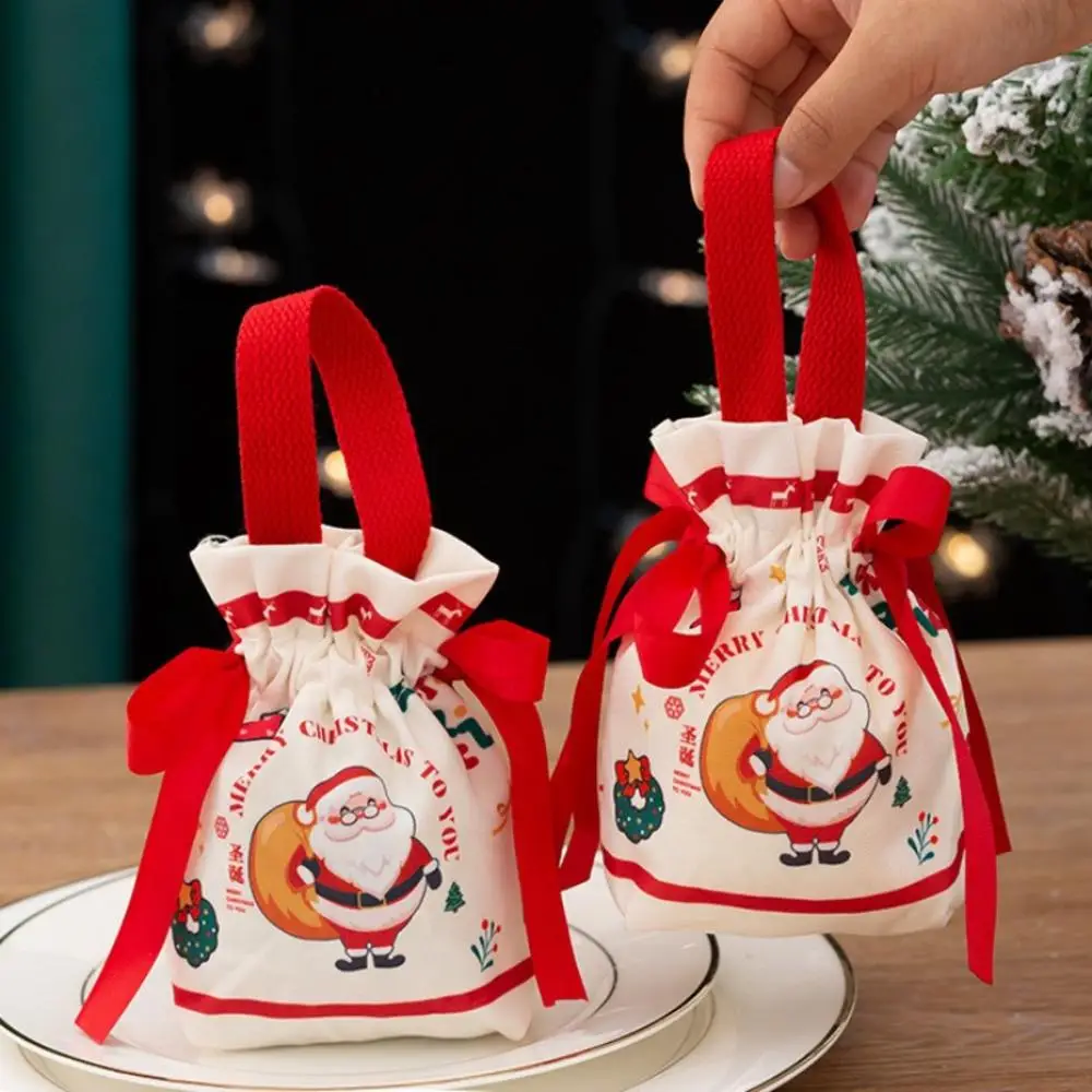 Christmas Gift Bags For Christmas Eve Party Favor Apple Candy Canvas Handbag Reusable Storage Bag Santa Claus Diy Decoration