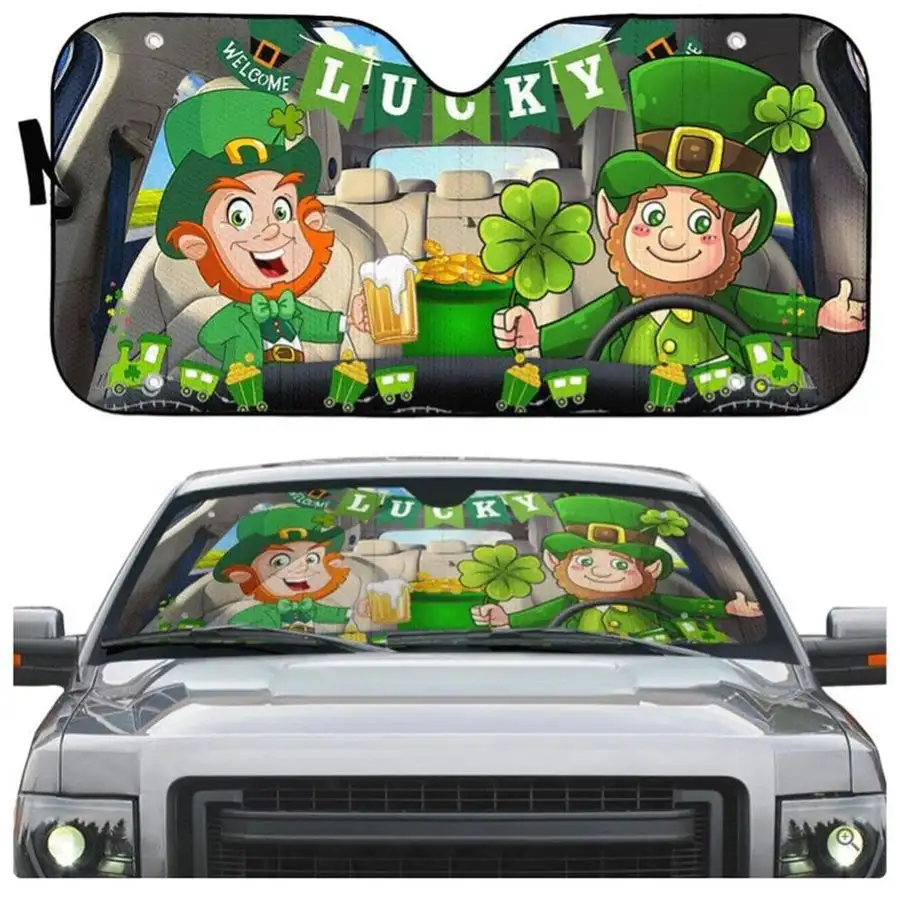 

INSTANTARTS Hot Sale Universal St Patricks Day Print Car Windshield Sunshades Reflector Screen Front Windshield Car Accessories