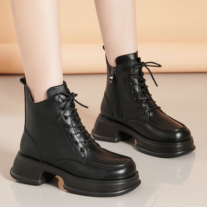 Female Ankle Snow Boots 2023 New Winter Casual Warm Boots Thick Bottom Fashion Side Zipper Outdoors Lace-up Boots for Women