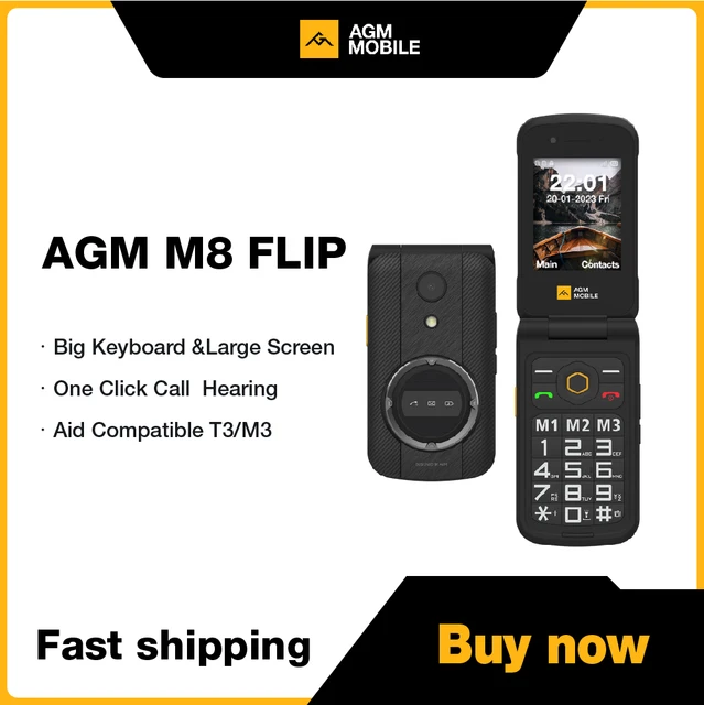 AGM-Téléphone portable à rabat M8 débloqué, fonction électronique, SOS,  appel rapide, clavier anglais et russe, robuste - AliExpress