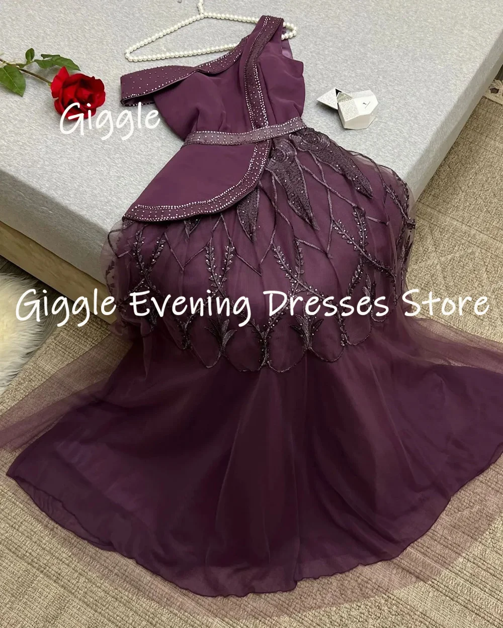 Giggle Chiffon A-line One-shoulder Sequins Ruffle Formal Prom Gown Floor-length Evening Elegant Party Dresses for Women 2023