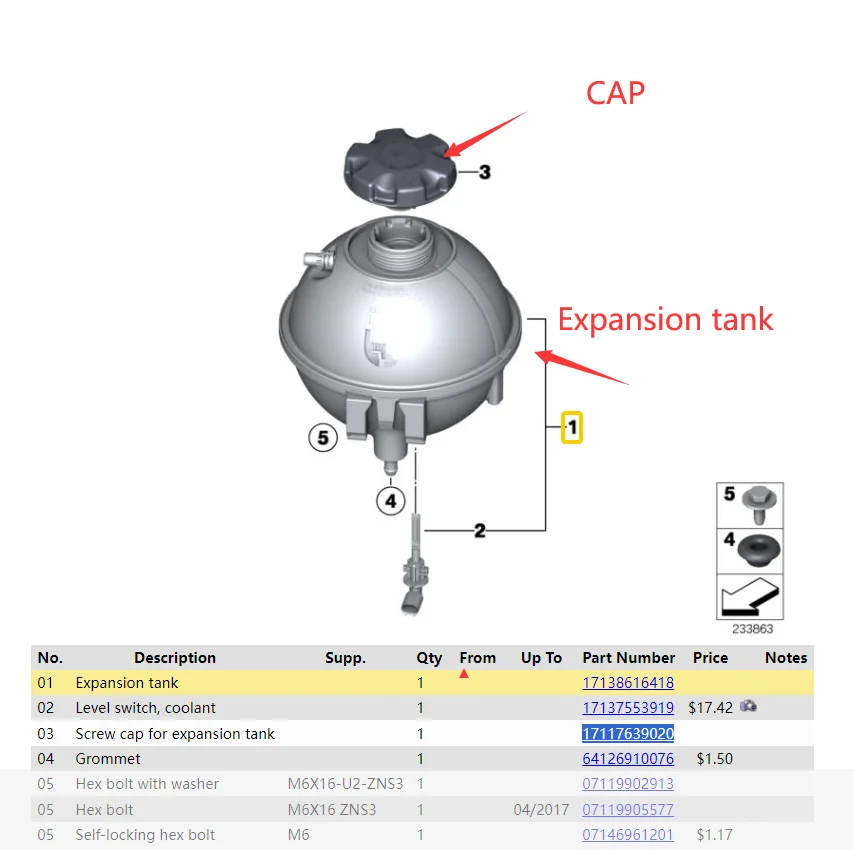 Engine coolant reservoir For BM F25 F26 X3 X4 2011-18 17138616418 17117639020 expansion tank and cap