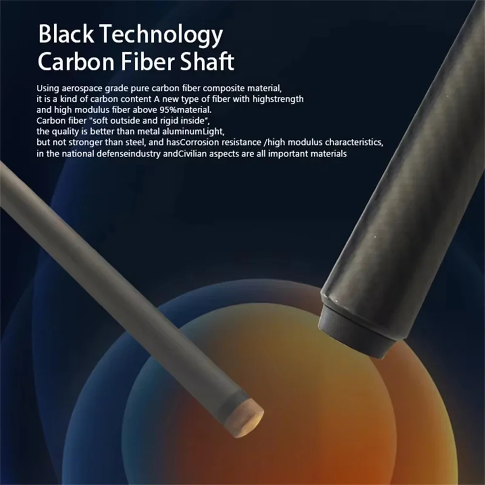 Billiard Shaft Billiard Cue Tip Customize Carbon Fiber Pool Cue Billiard Cue Sticks Tip from 9.5mm/12.4mm/13.9mm Length Weight from 18oz 19oz 20oz 21oz
