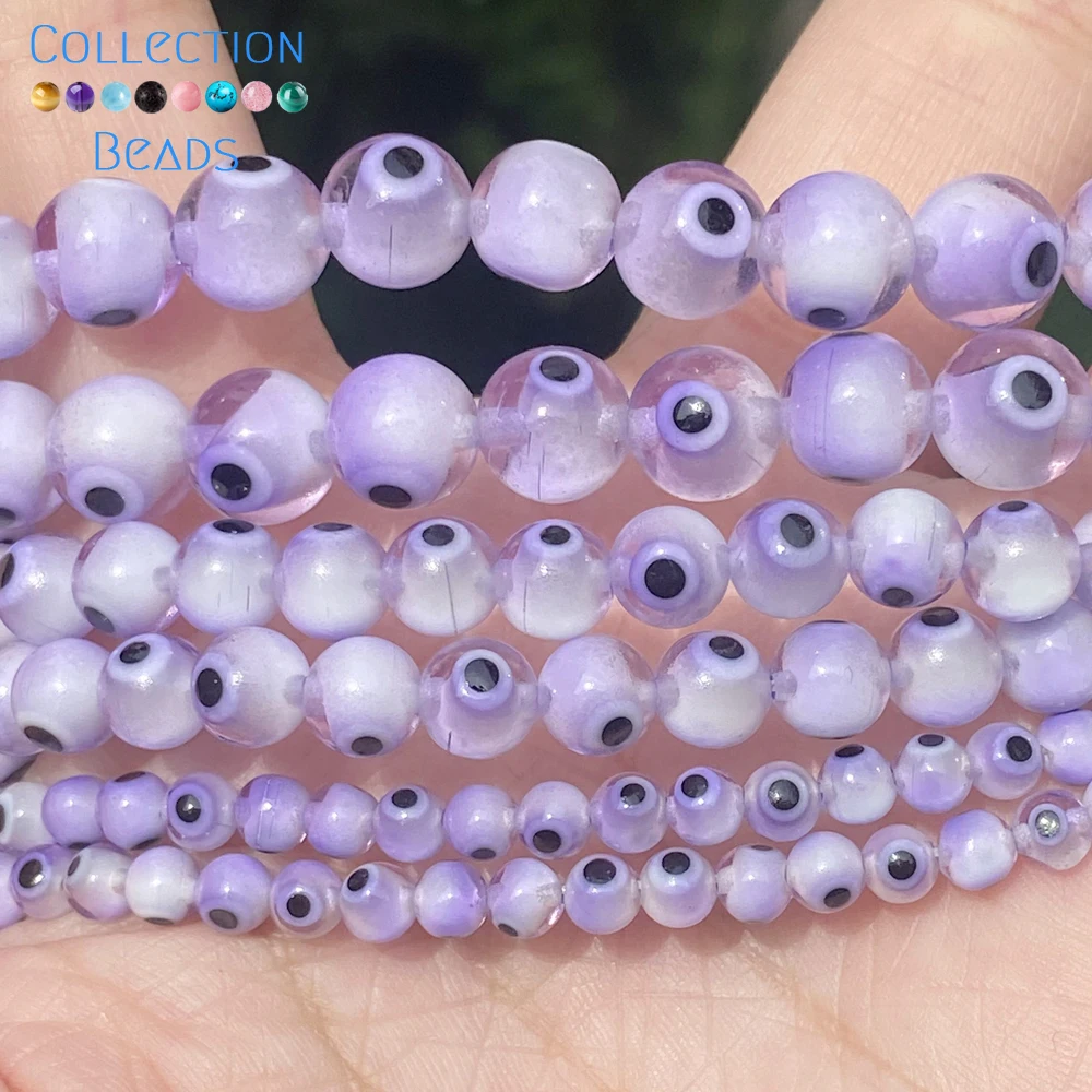 Natural Stone Beads 4 6 8mm Purple Evil Eye Round Spacer Loose Beads For  Jewelry Making DIY Handmade Bracelet Necklace 15