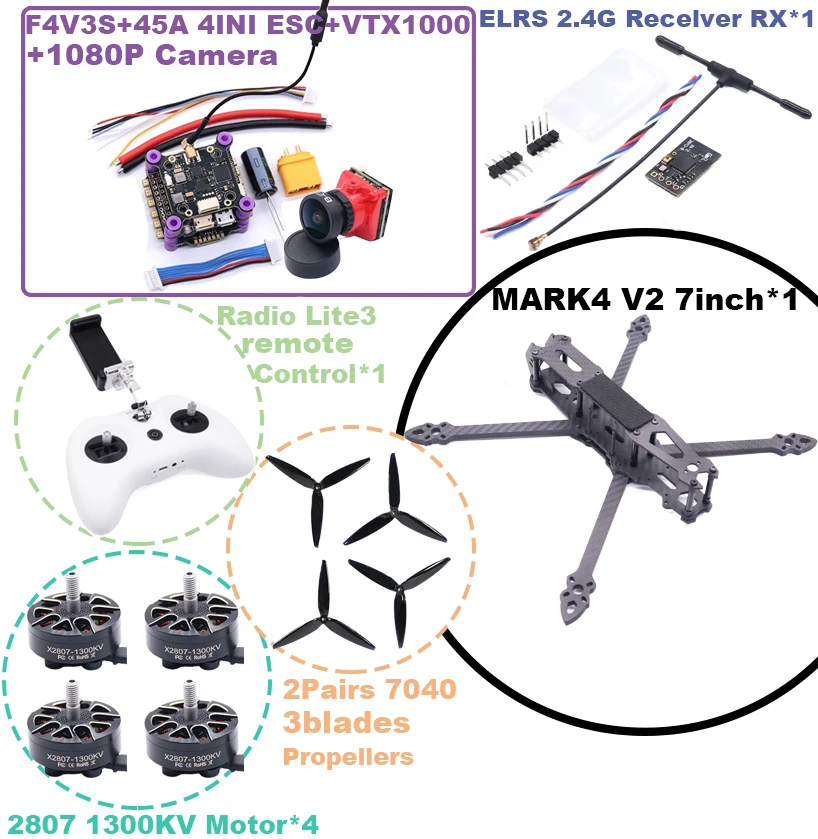 ตัวเลือกสินค้า ชุดควบคุมโดรน FPV 7 นิ้ว F4V3S คาร์บอนไฟเบอร์