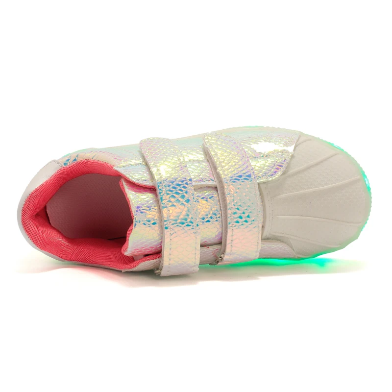 7ipupas USB 충전 어린이 신발 쉘 핑크 빛나는 스니커즈, LED 라이트 업, 소년 소녀 신발 바구니, 테니스 LED 발광 스니커즈