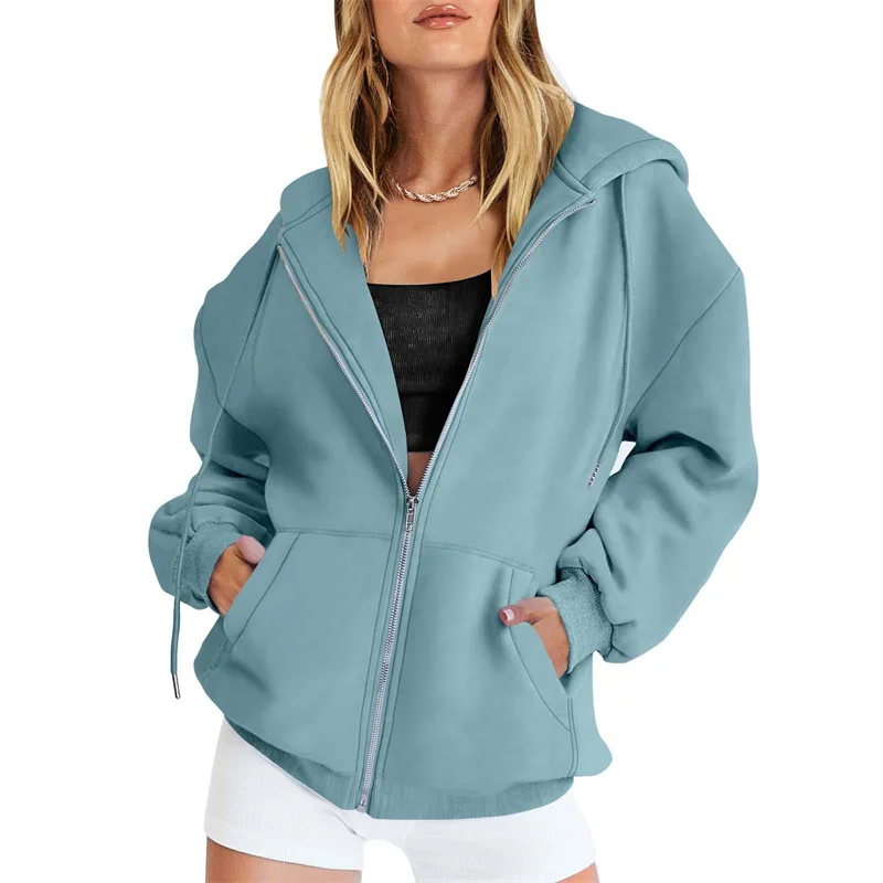 Autumn Winter Zipper Cardigan Hooded Sweatshirt Women Sporty Style Splice Double Pocket Hoodie Female Casual Thickened Warm Tops