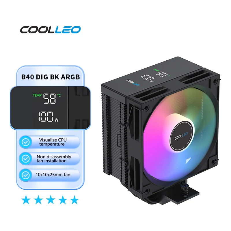 CPU Cooling Fan 4 Heat Pipes Digital Display TDP 200W for LGA1700 AM4 AM5