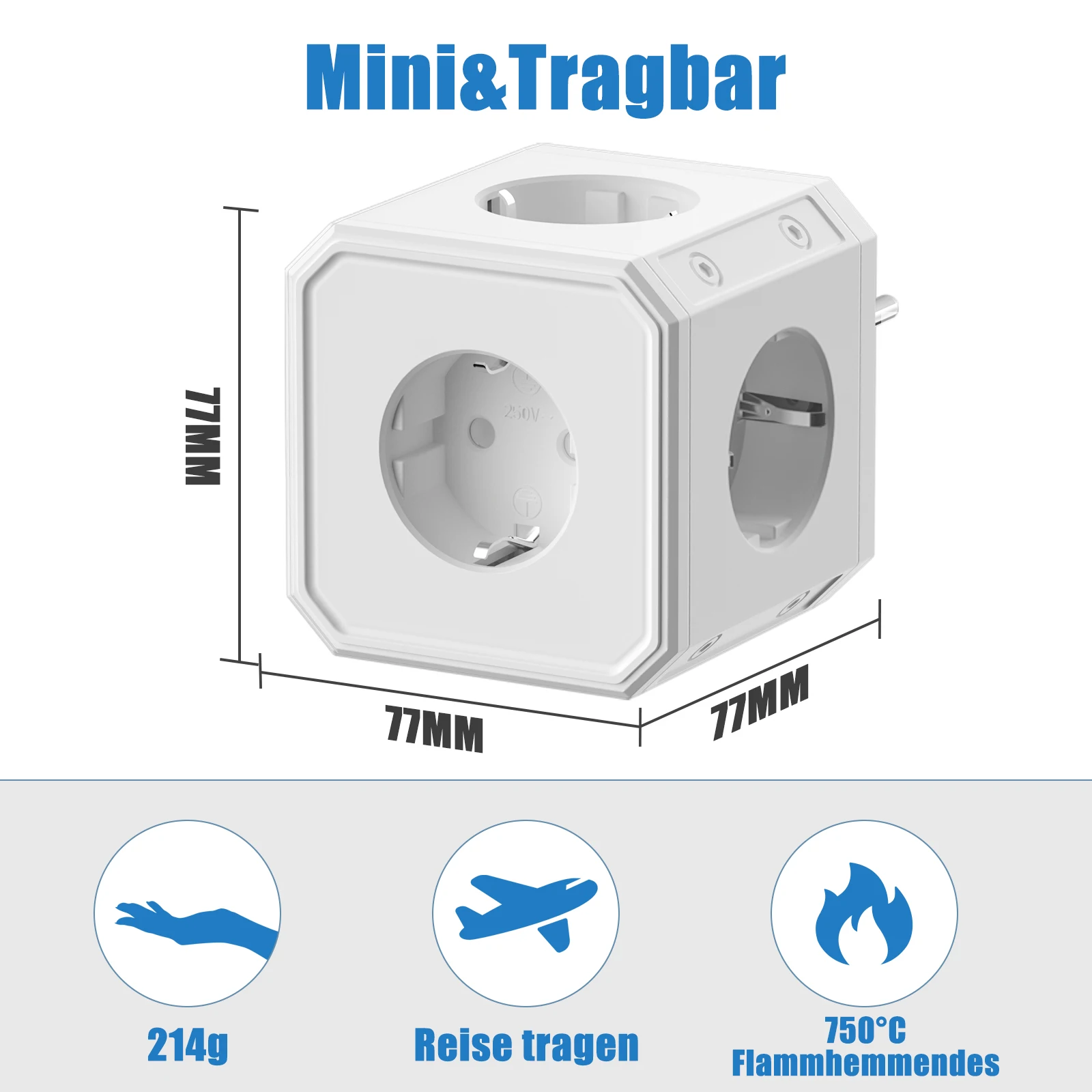 مكعب شريط طاقة قابس الاتحاد الأوروبي ، 5 منافذ تيا...