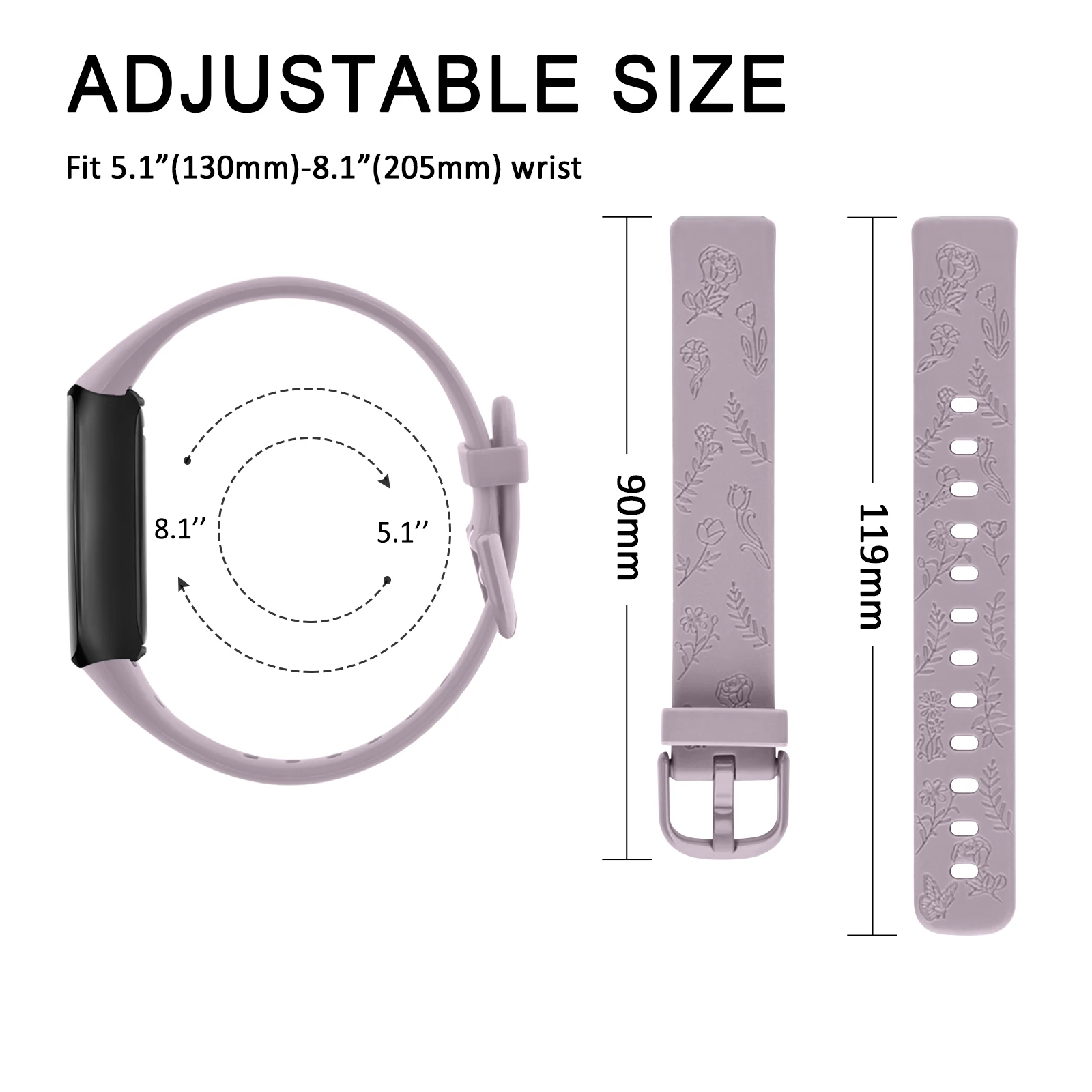 Engraved Soft TPU Adjustable Sport Watchband Replacement Strap Bracelet
