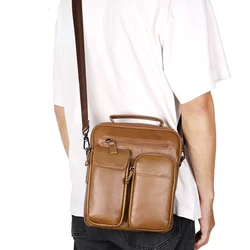 URBAN MASTER Men's Leather Crossbody Bags, Solid Color Classic Messenger Bag, Vintage Business Shoulder Purse 1684