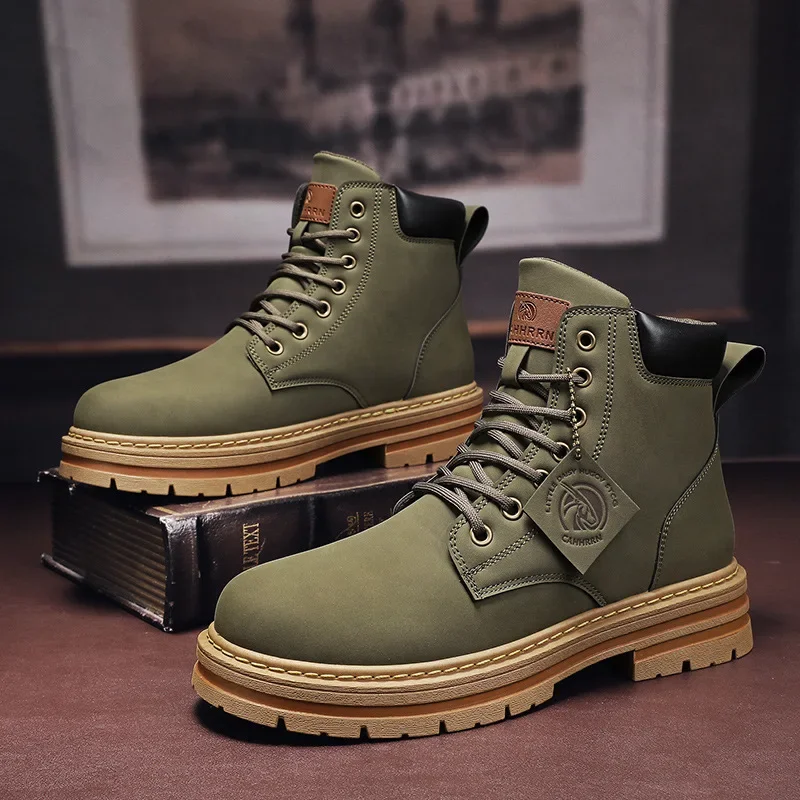 High Top Mens Leather Fashion Motorcycle Ankle for Men Winter Boots Man Shoes Lacing Botas Hombre_voghion.com