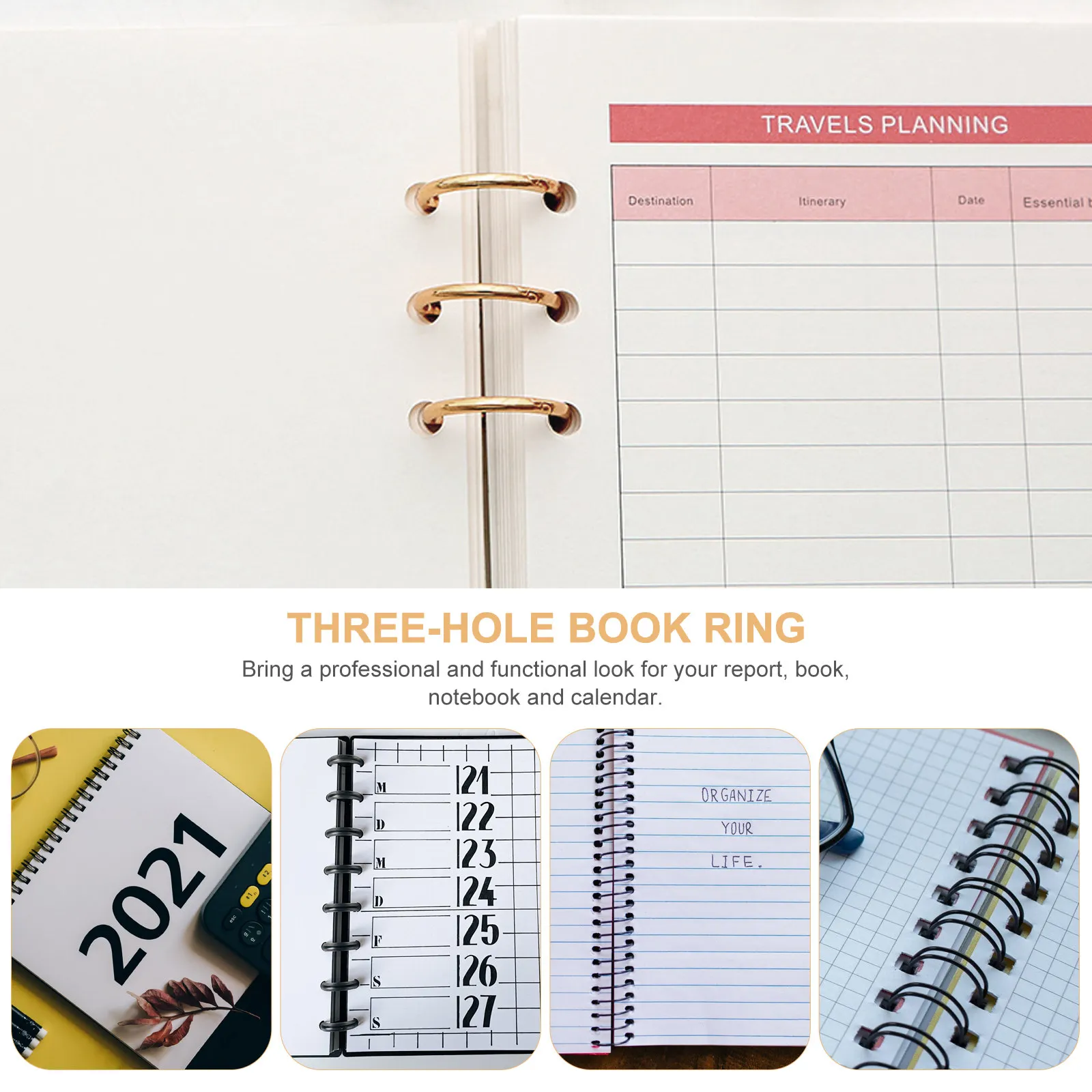 6Pcs 프리미엄 합금 책 바인더 링 DIY 스크랩북을위한 황금 루스 리프 노트북 클립 링 휴대용 종이 바인딩 용품