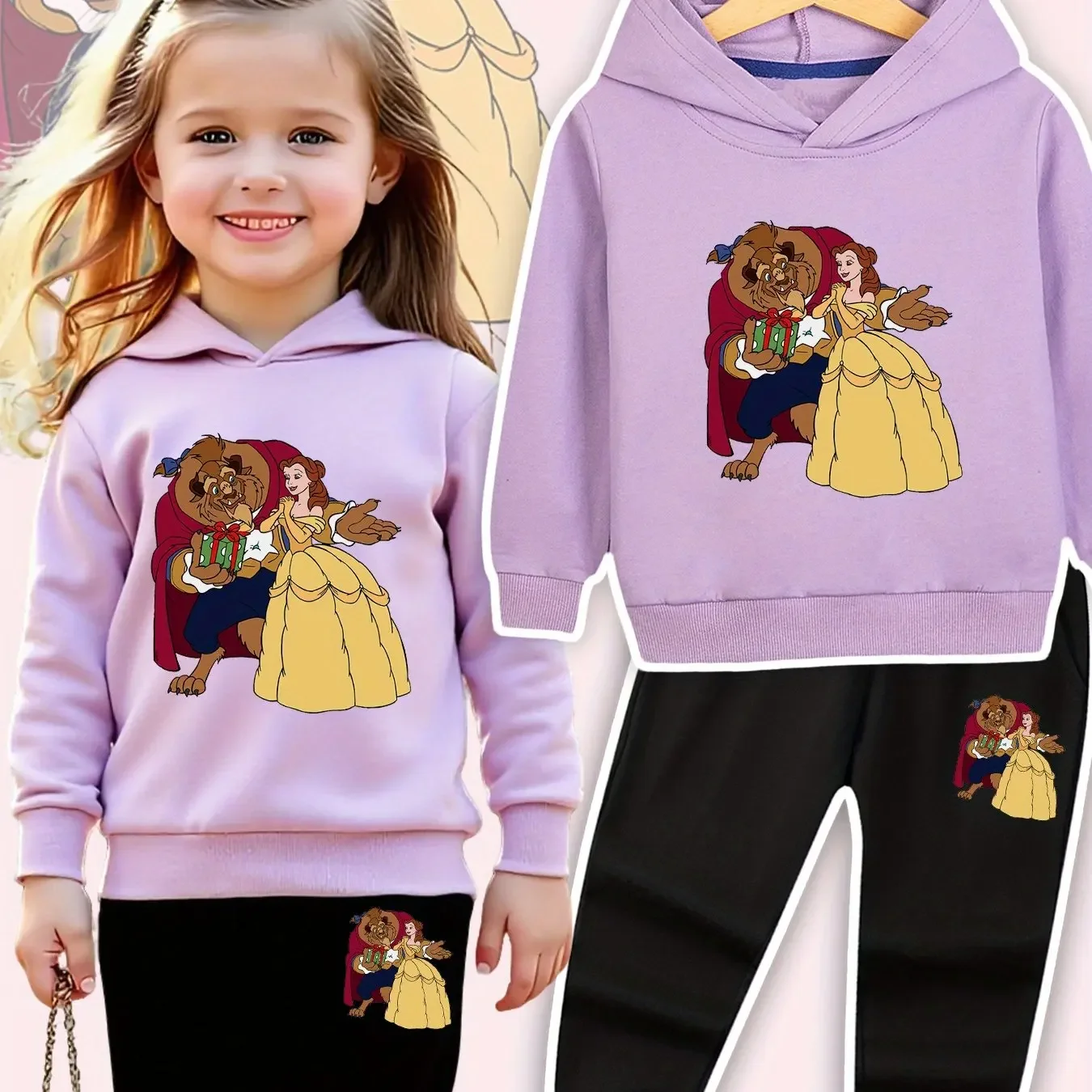 Beauty and the Beast Set - Belle & Beast Character Outfit with Belle's Iconic Soft Hooded Sweatshirt & Pants for Birthday Party