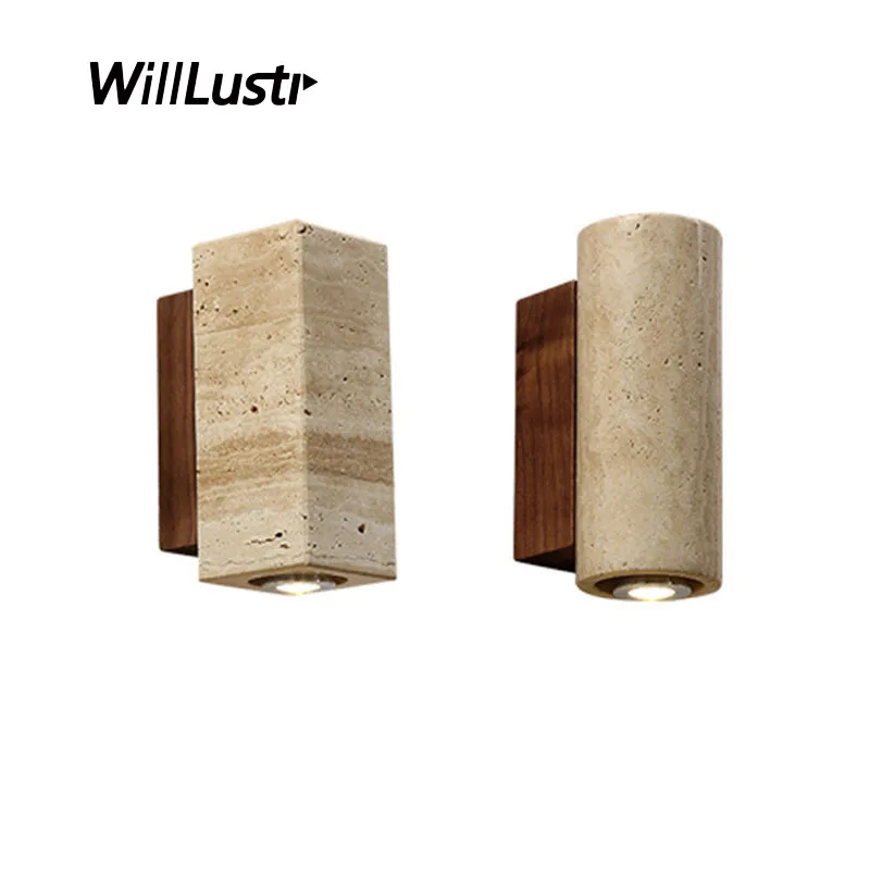 

Creative Yellow Travertine Wall Lamp Industry Marble Stone Sconce Living Bedroom Hotel Cafe Yard Balcony Light Outdoor Spotlight