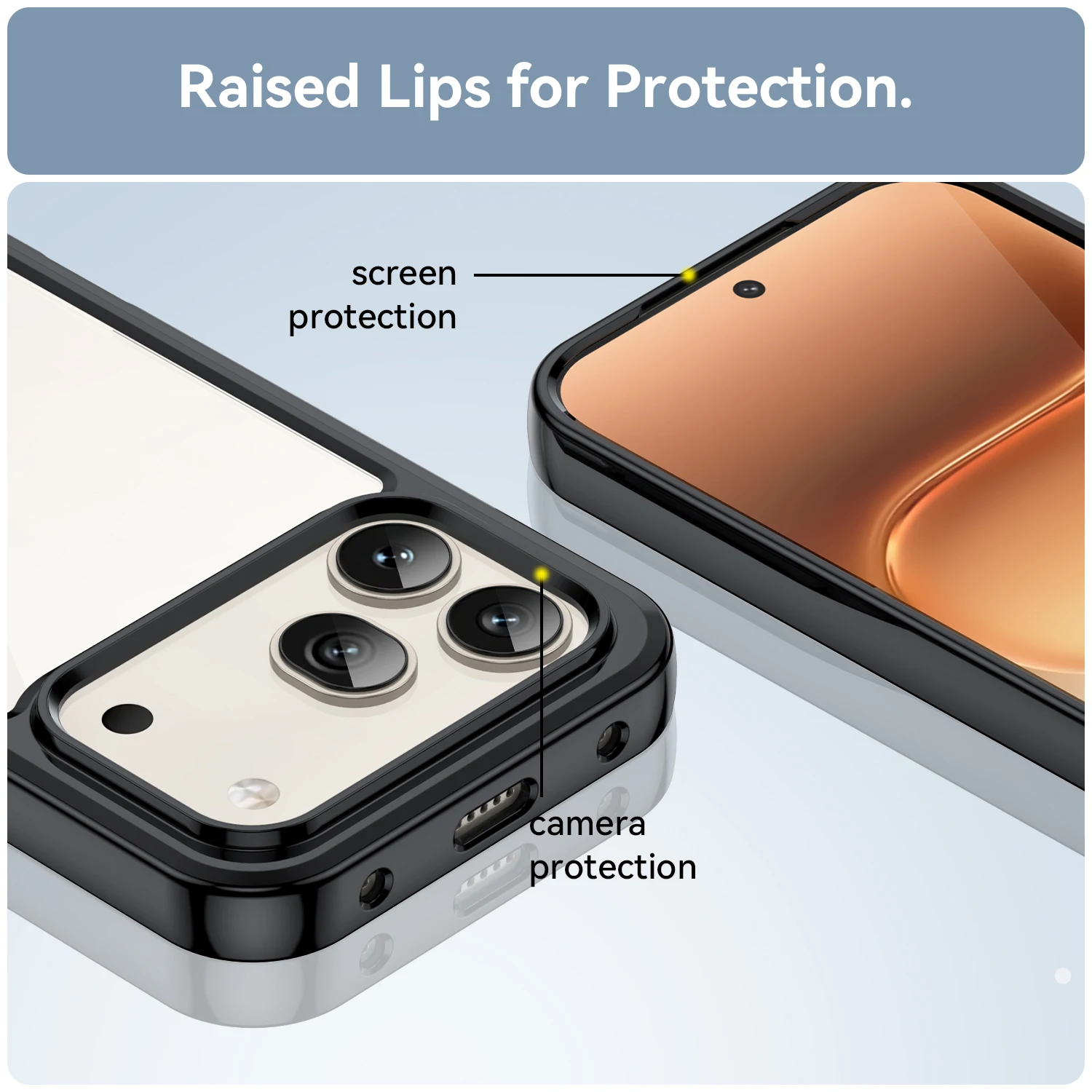 Transparent Hard PC Phone Case with Candy Color Frame & TPU Silicone Shockproof Bumper
