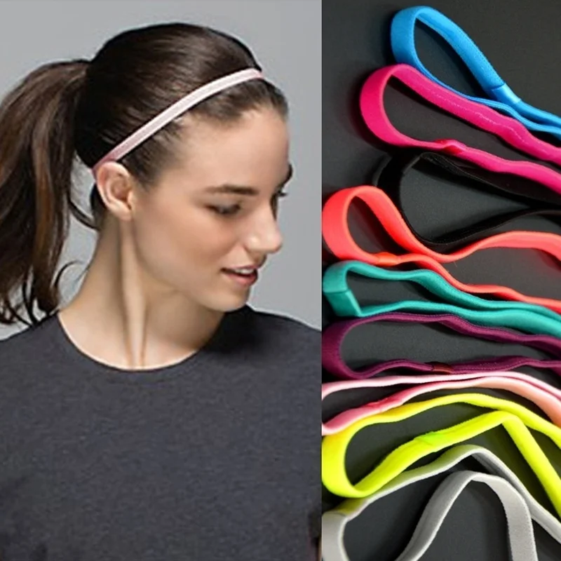 Description Picture 3 of itemWomen Men Yoga Boys Football Pure Color Thin Hair Bands Sports Headband Anti-slip Elastic Rubber Hair