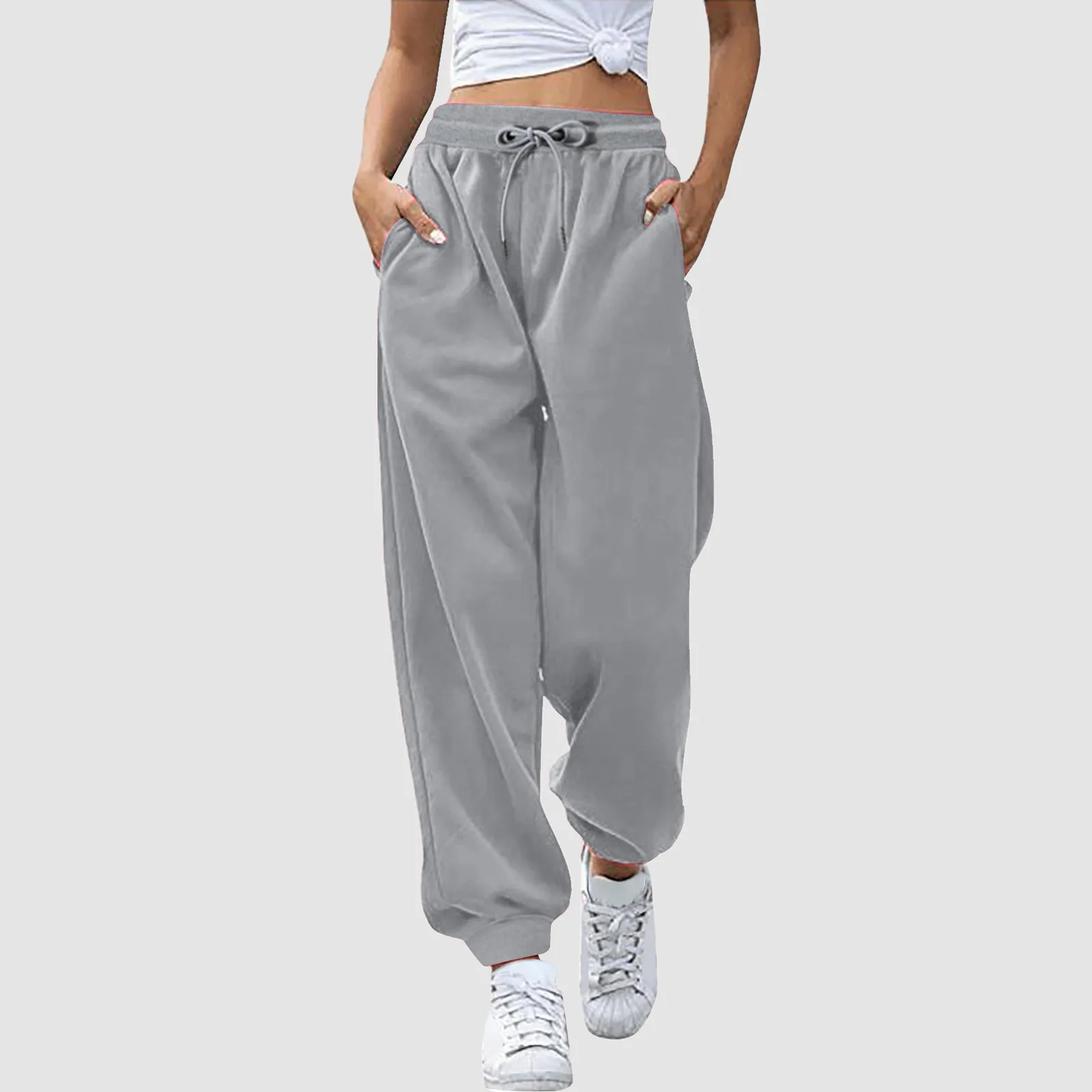 

Solid Colour Joggers Sweatpants Women's Versatile Casual Sport Athletic Fit Pants Drawstring Elastic Waist Trousers With Pockets